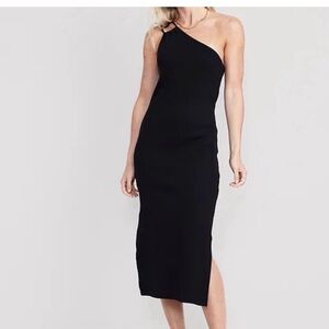 NWT Fitted One-Shoulder Double-Strap Rib Knit Dress